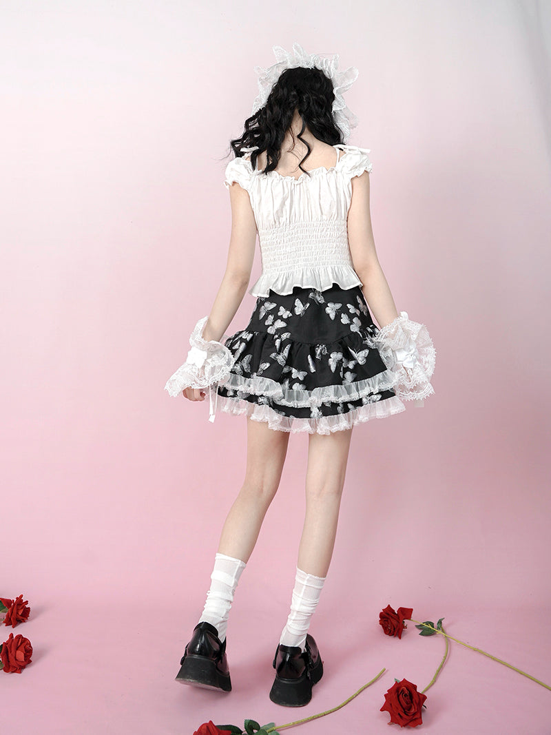 자카드 레이스 퍼프 스커트