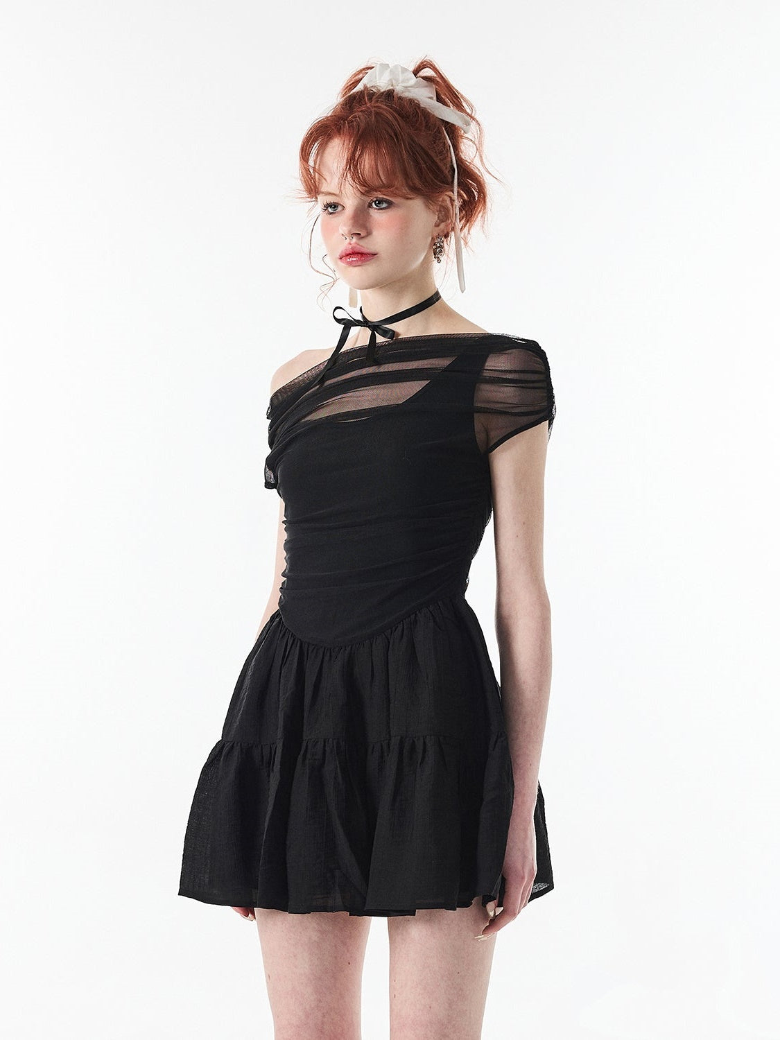 One-Shoulder Slim Fit Tüllkleid