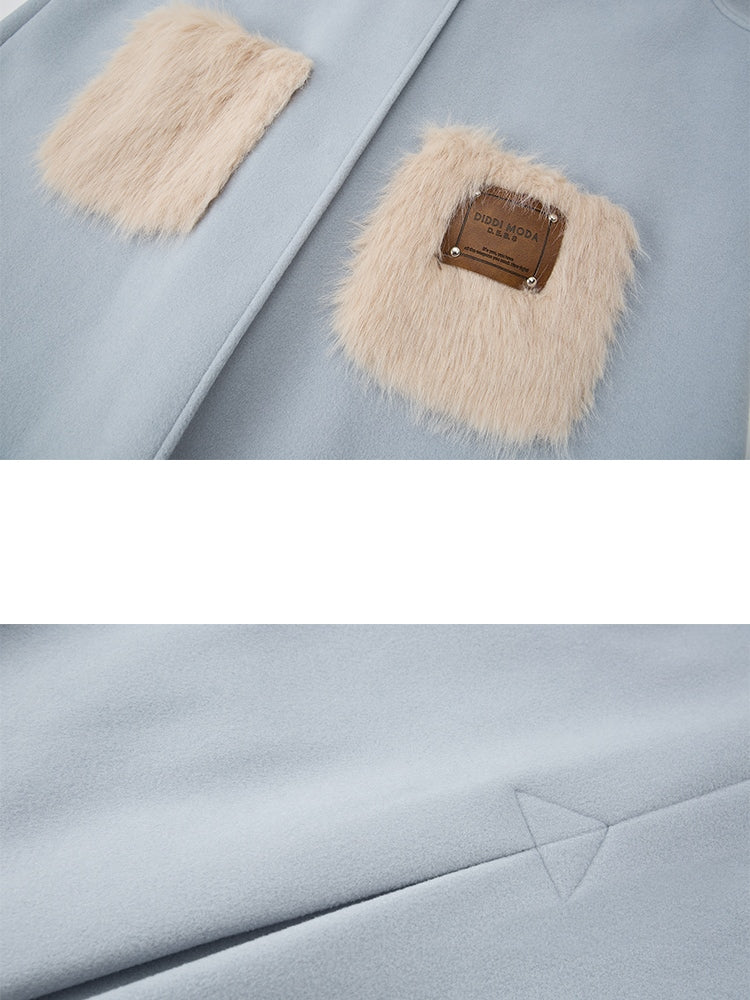Flauschiger kontrastierender Taschenmantel