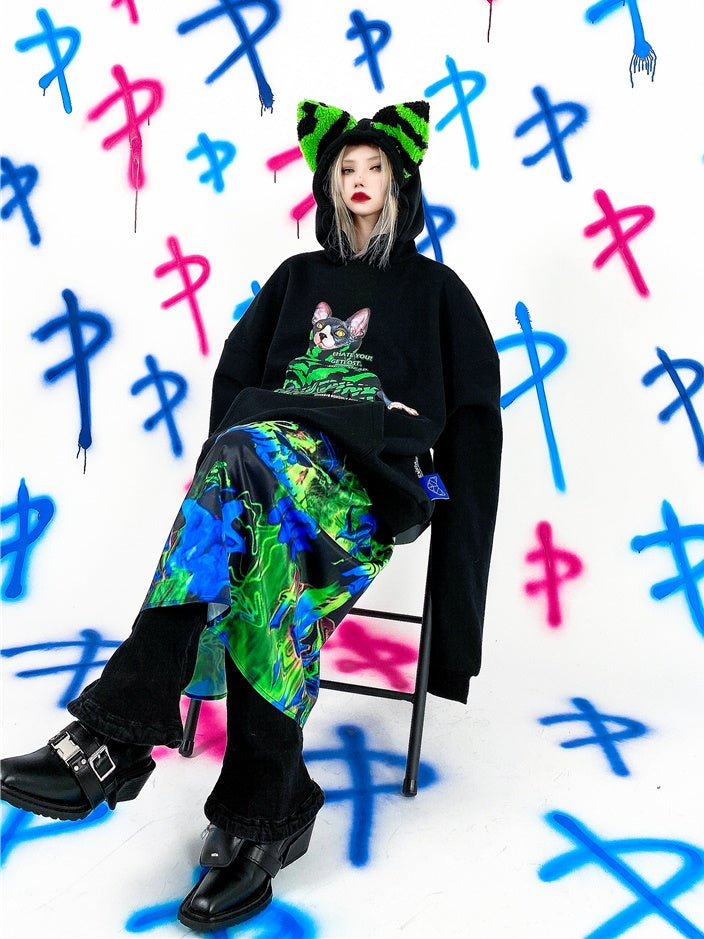 얼룩말 패턴 고양이 귀 인쇄 후드 파카