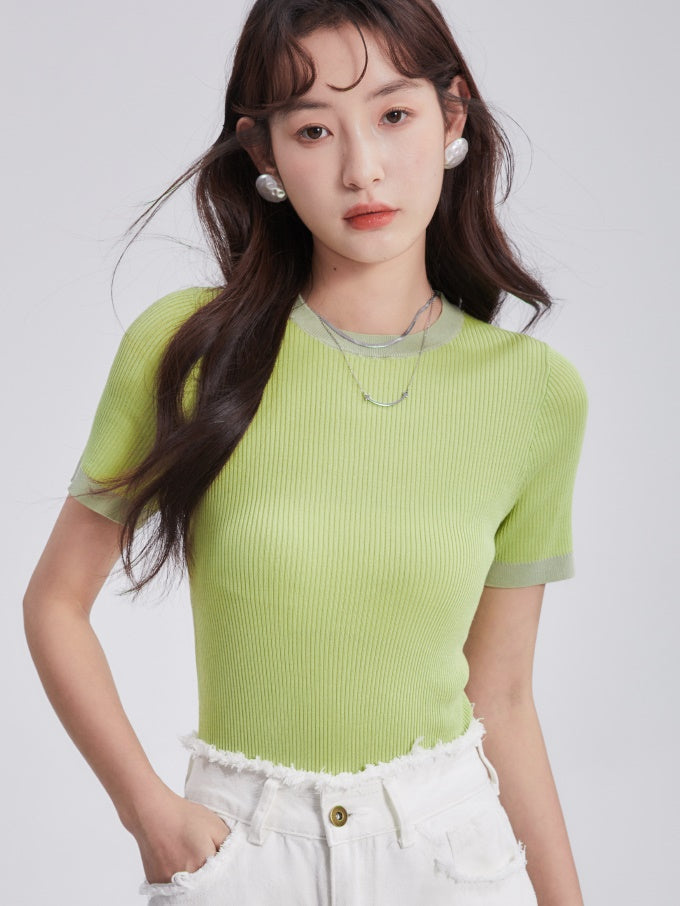 Short-Sleeed Slim-fit Bottoming Knitted Top
