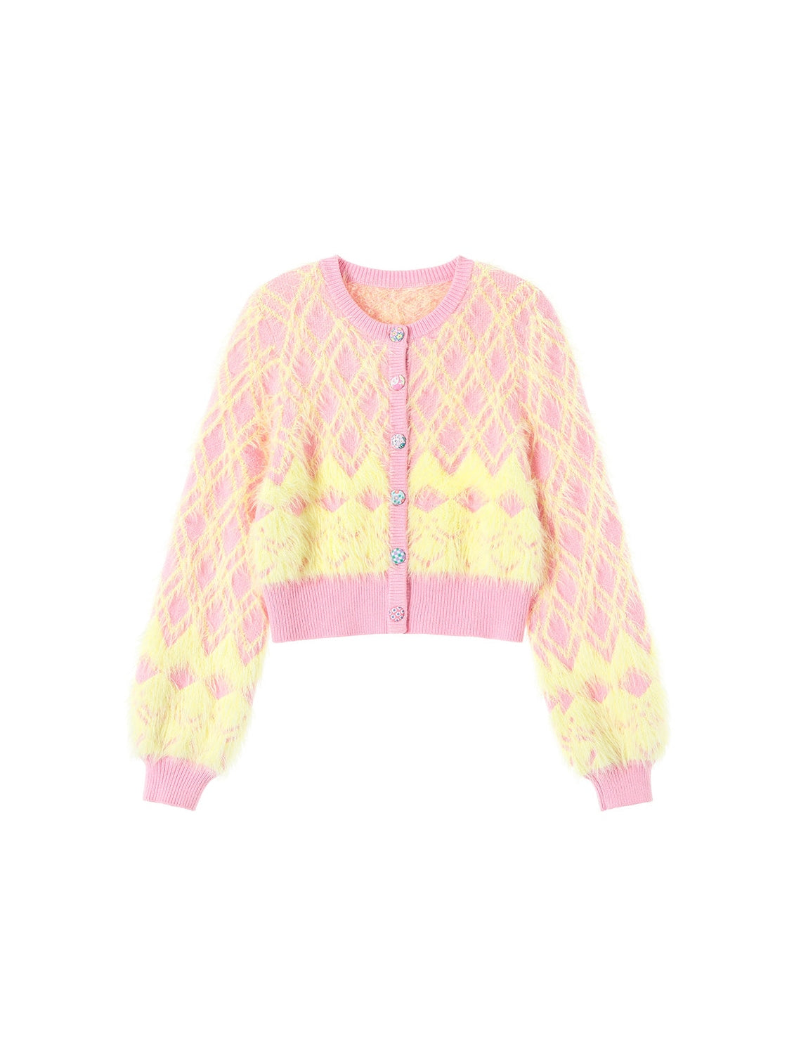 Diamond Check Plush Cardigan & Knitted Skirt