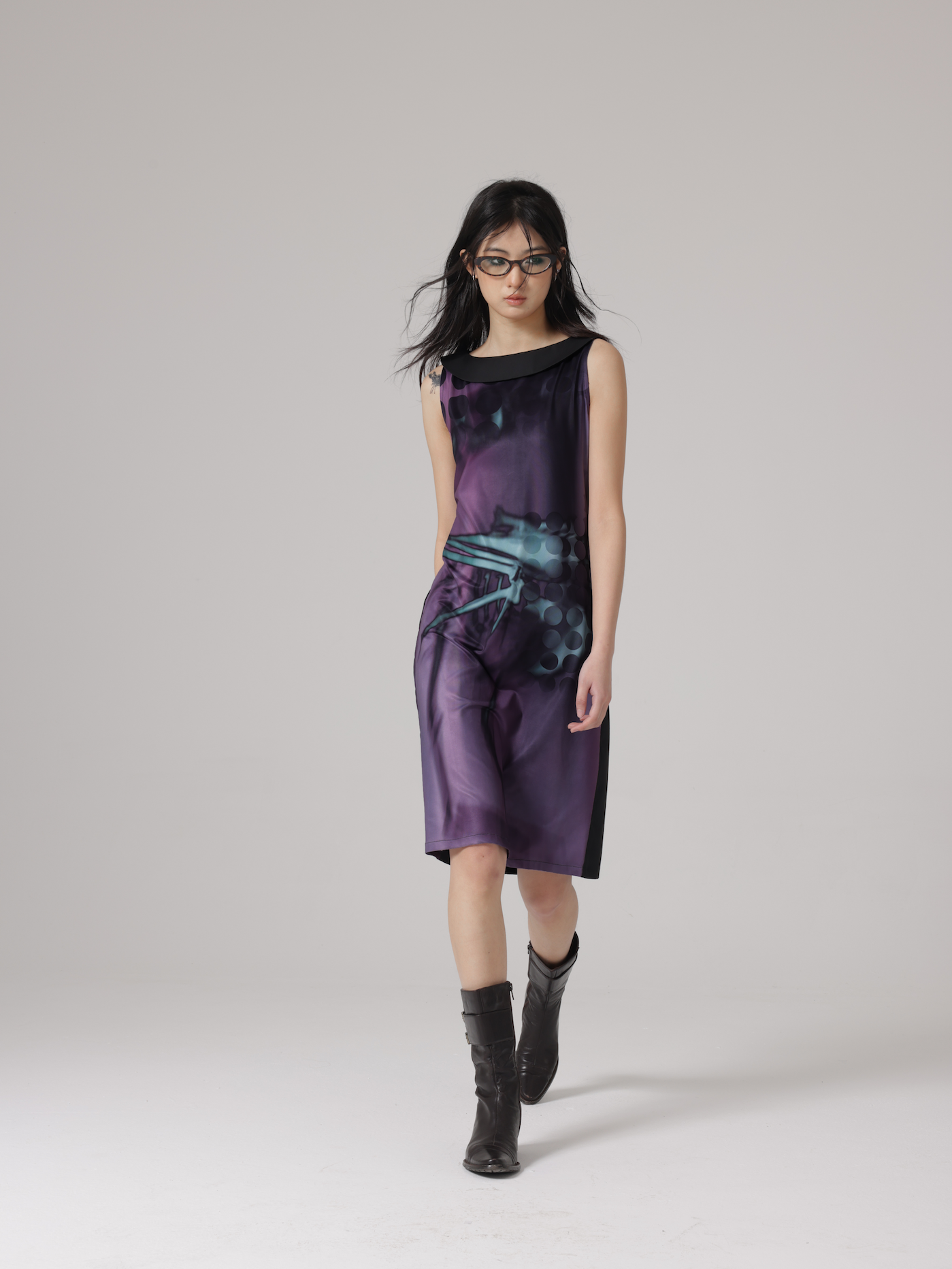 엑스레이 새 뼈 프린트 소매류 드레스