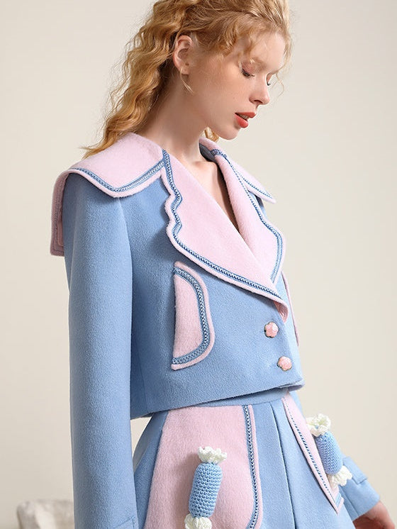 Contrast Color Short Jacket & IRREGULAR SKIRT SETUP