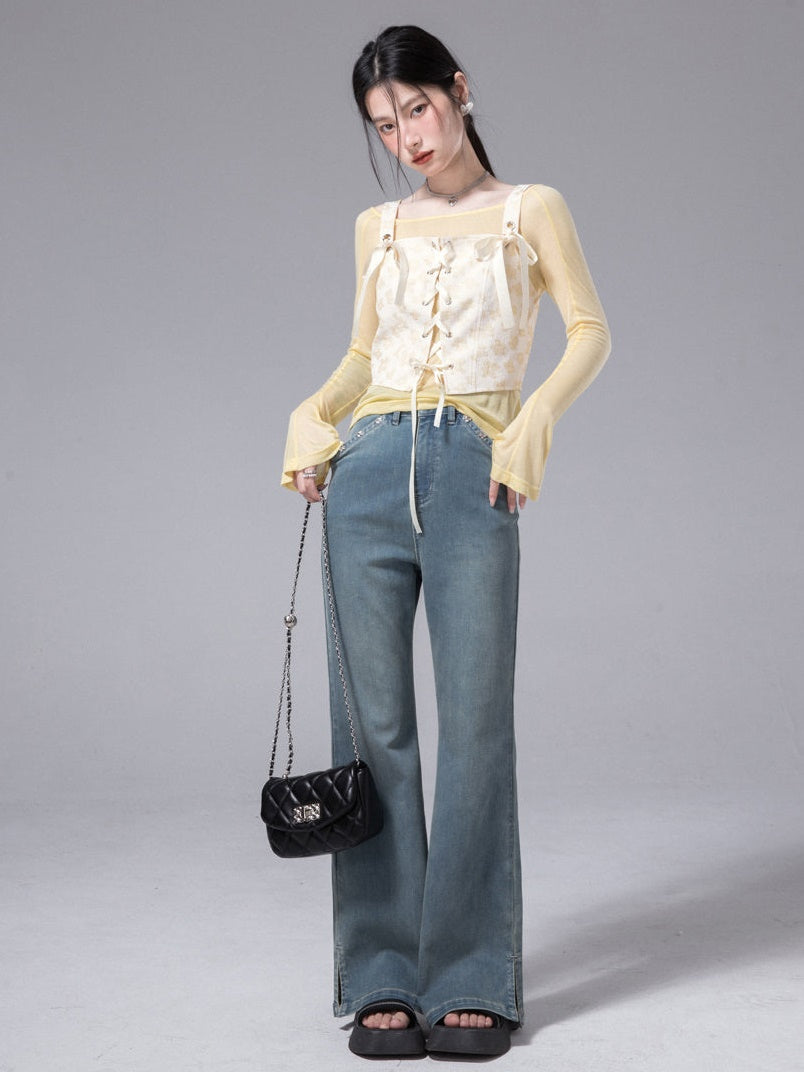 Thin Base T-shirt & Lace-up Vest Set-up