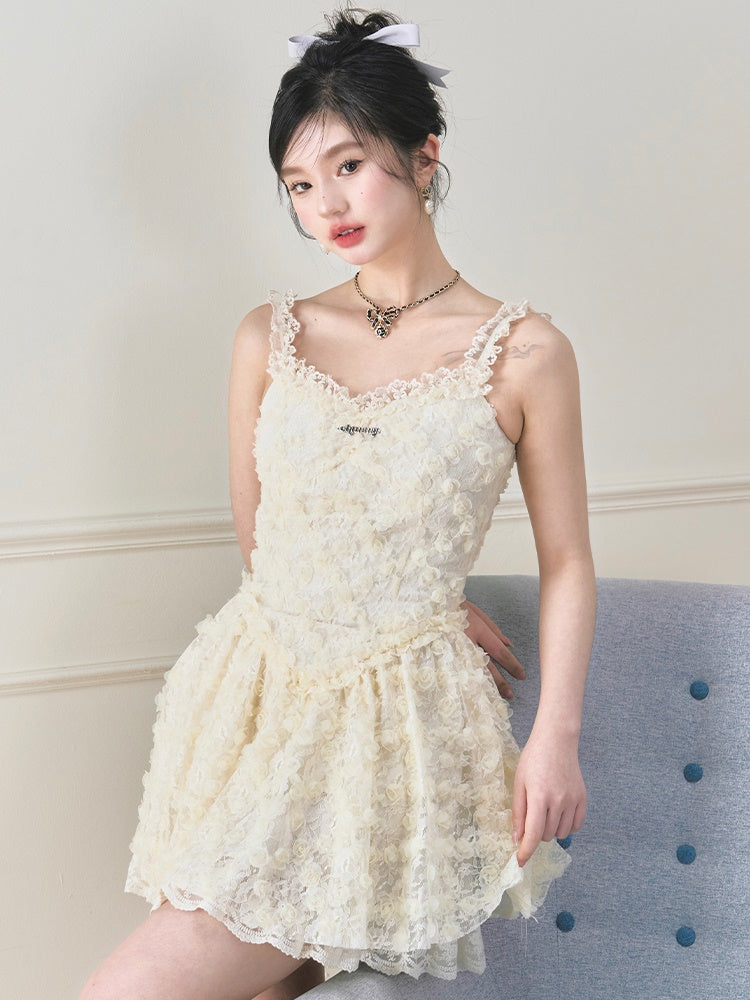 Flower Suspenders Fluffy Dress & Sunscreen Long-sleeved