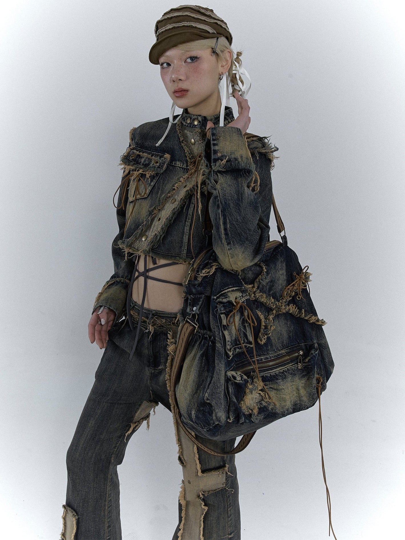 Heavy Industrial Washing Large Denim Shoulder Bag