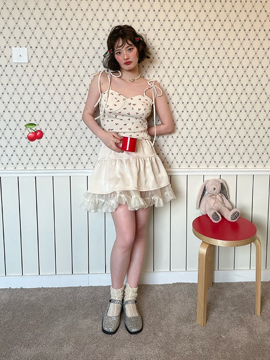 체리 프린트 스트랩 카미솔