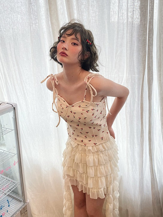 체리 프린트 스트랩 카미솔