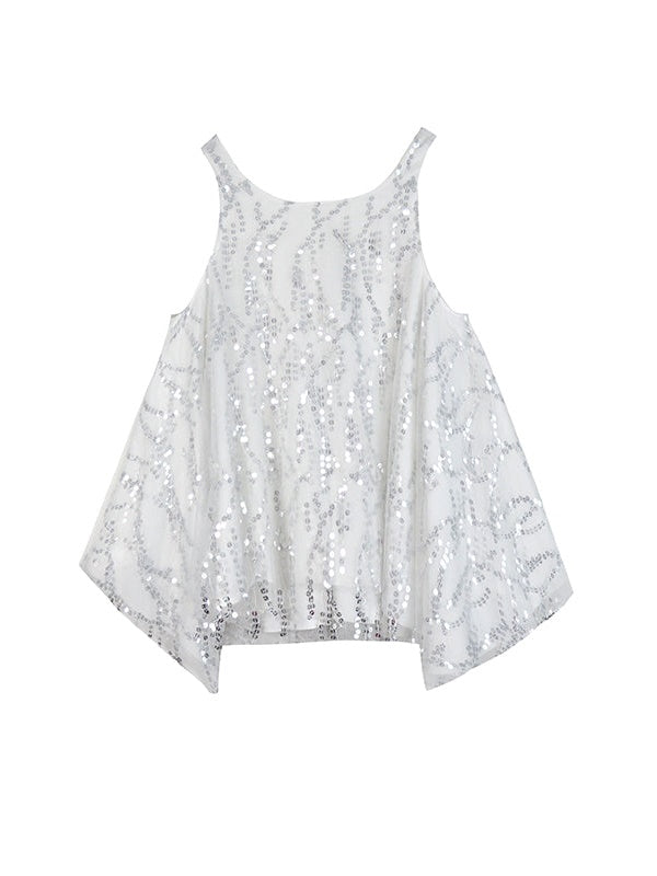 SEQUINED MESH IRREGULAR BLOUSE & SEQUINED SKIRT