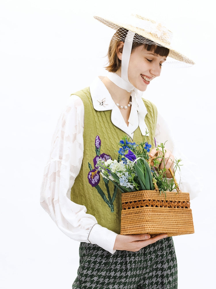 Retro Stickereiblumstrickweste