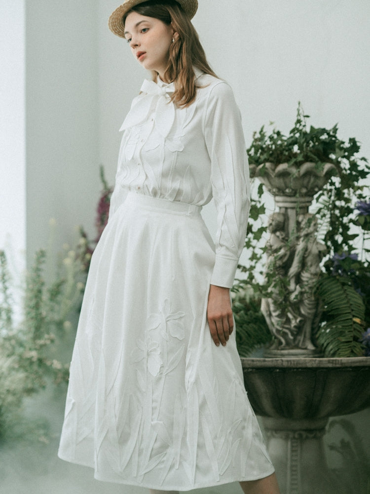Embroidery Flower Ribbon Three-dimensional Shirt