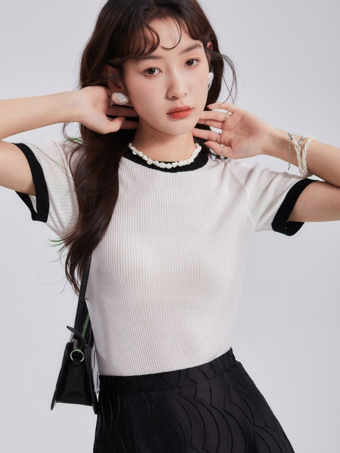 Short-Sleeed Slim-fit Bottoming Knitted Top