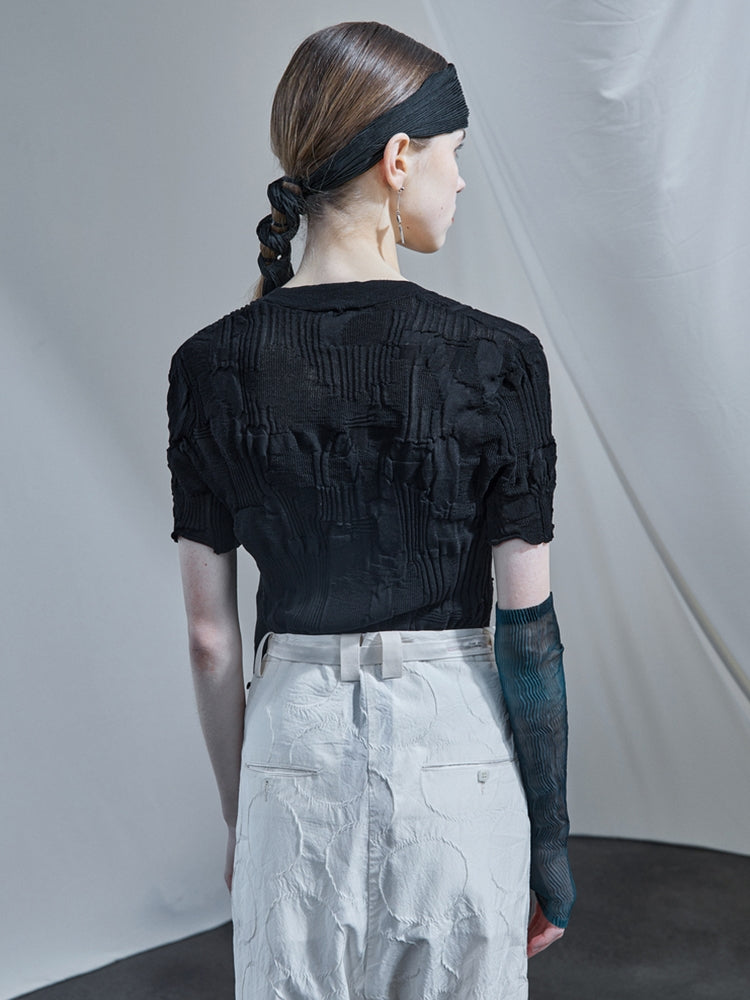 슬림 니트 둥근 목 티셔츠