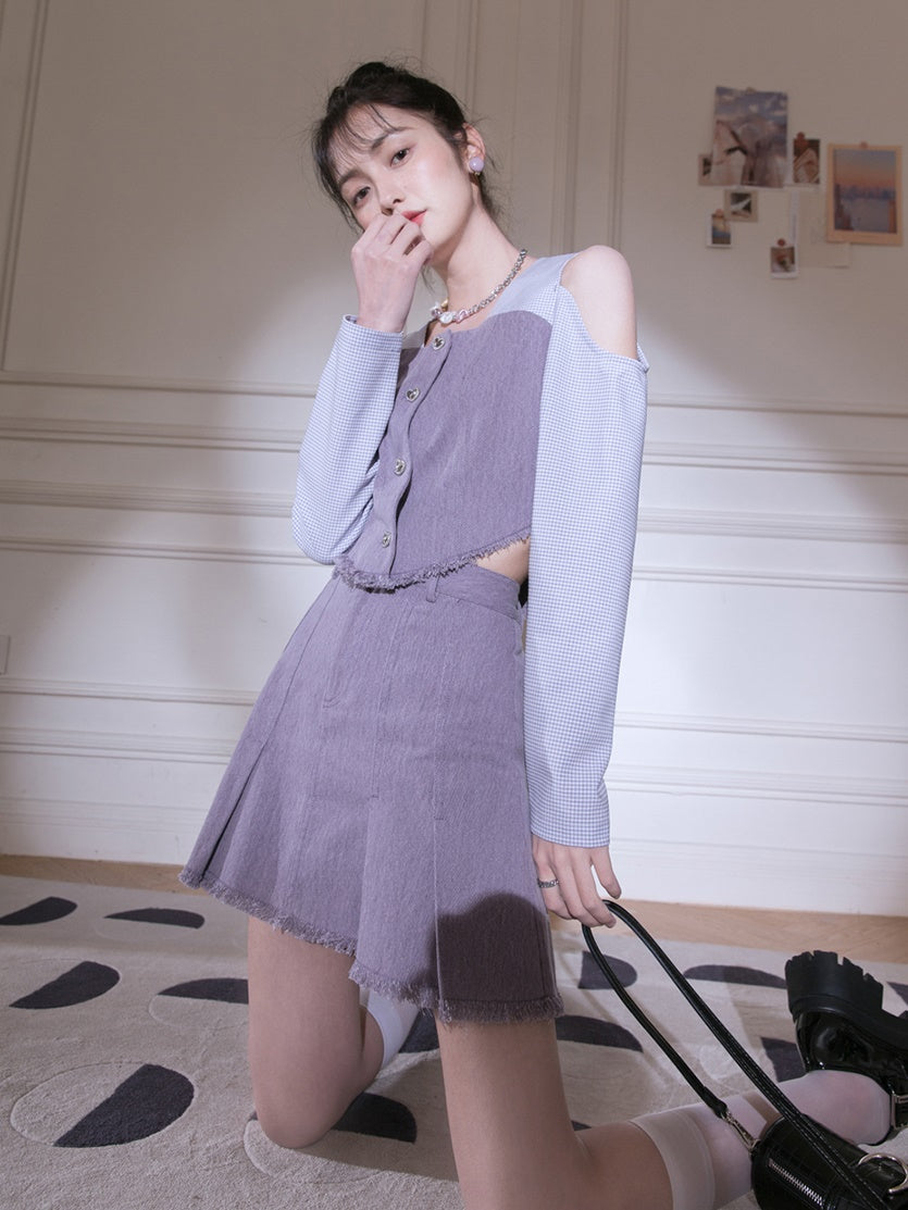 Denim Box Pleat Skirt