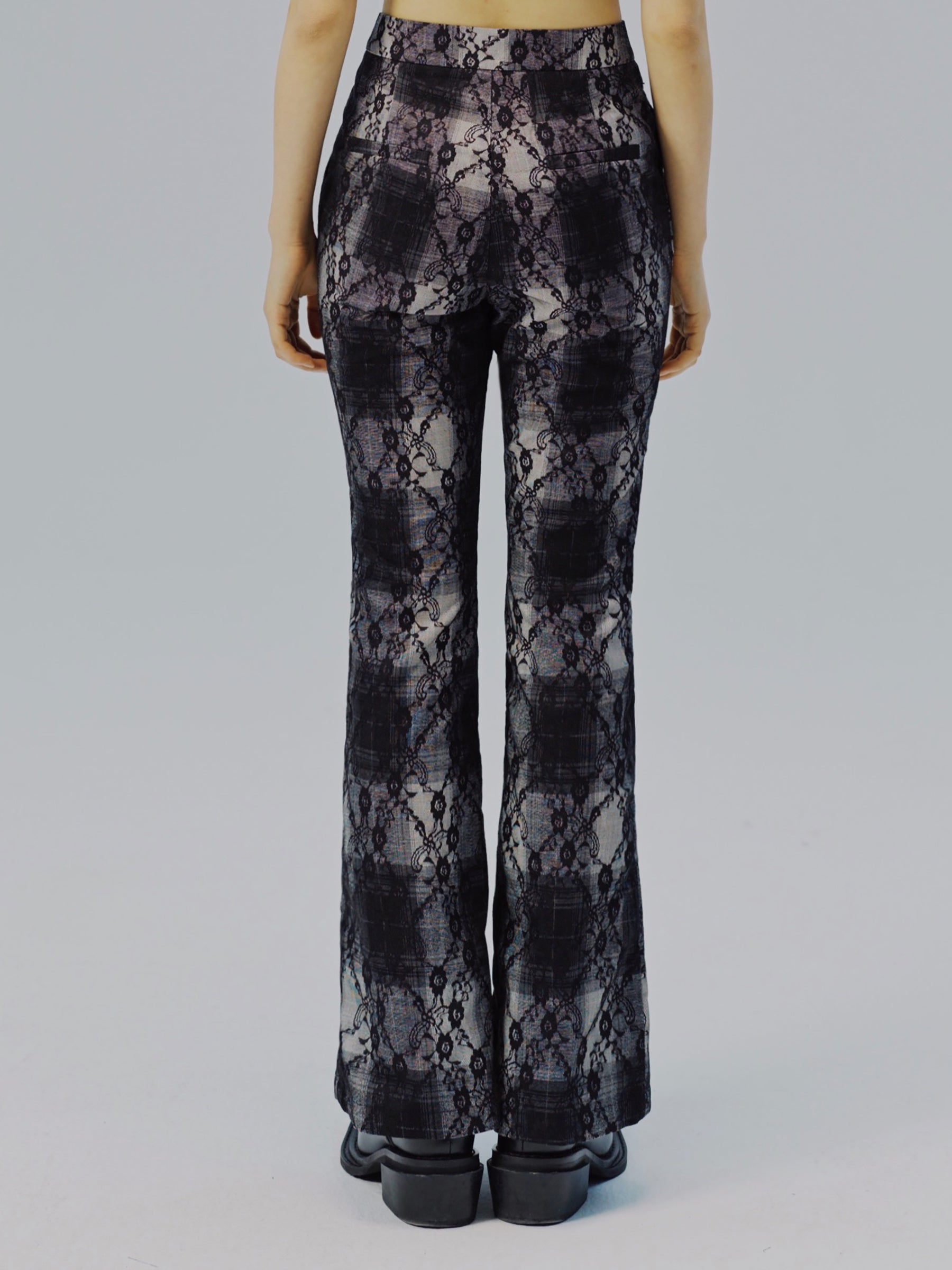 Micro-SLACK PLAID FLARED PANTS