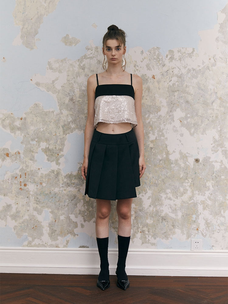 BOX-PLEATS WRAP Short Skirt