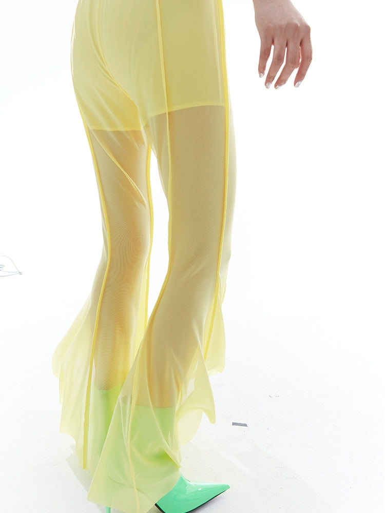 탄성 높은 허리 메쉬 불규칙한 얇은 바지