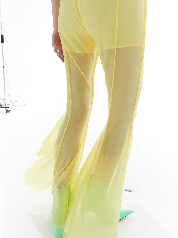 탄성 높은 허리 메쉬 불규칙한 얇은 바지