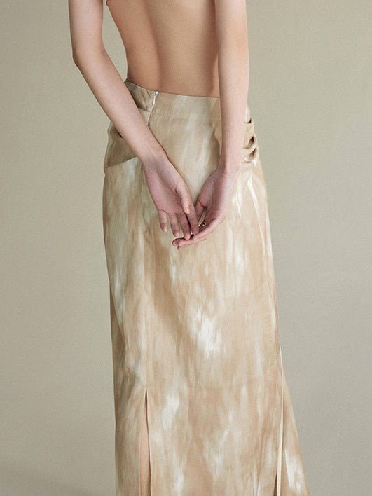 Wrinkled Waist H-shaped Dyed Skirt