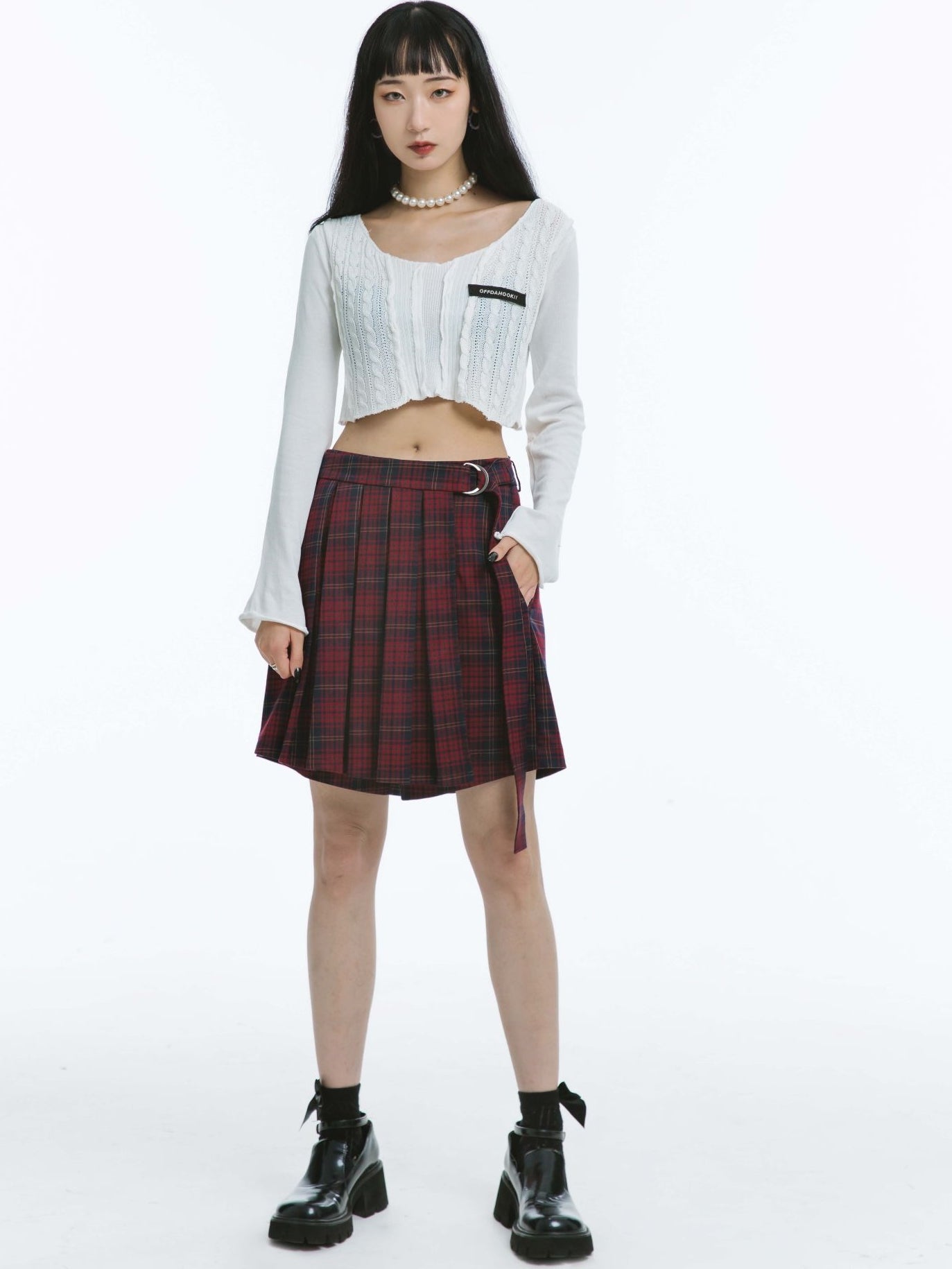 Plaid Pleats Short College Culottes