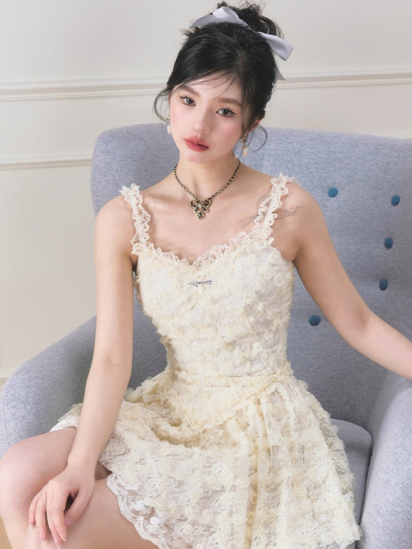 Flower Suspenders Fluffy Dress & Sunscreen Long-sleeved