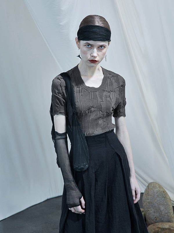 슬림 니트 둥근 목 티셔츠