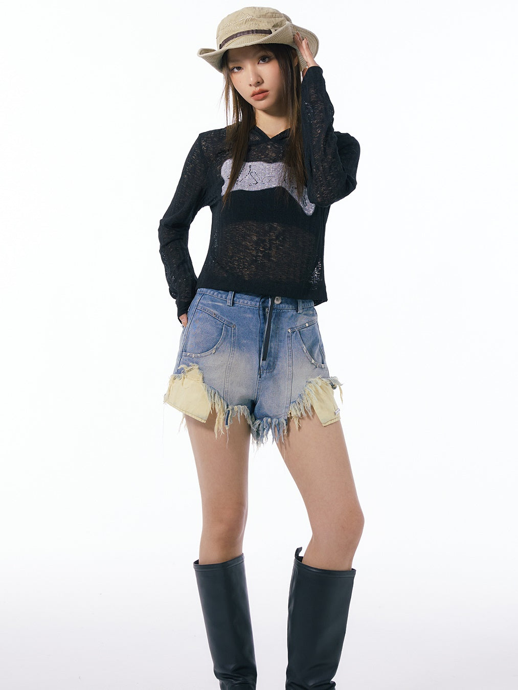 Bindfärbenwäsche rohe Jeansshorts