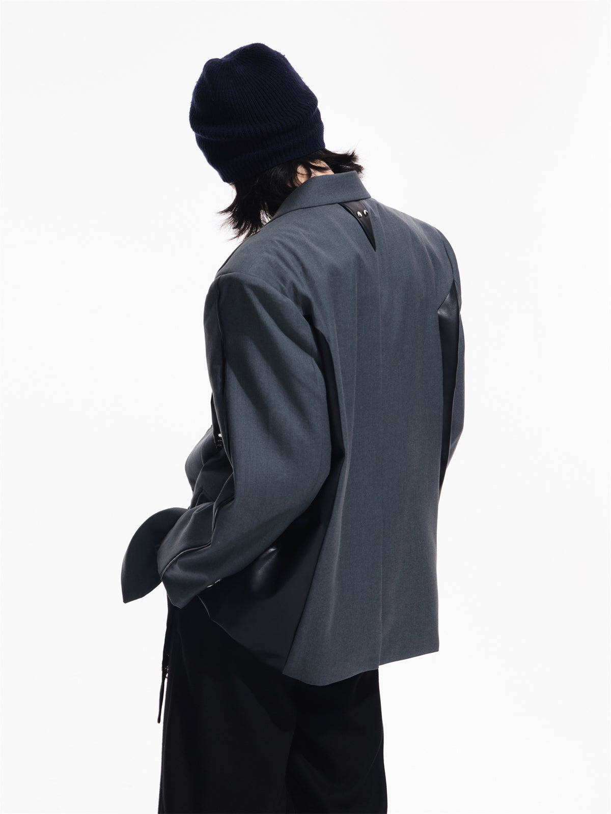 LOOSE PU Leather Patchwork Showder Pad Jacket