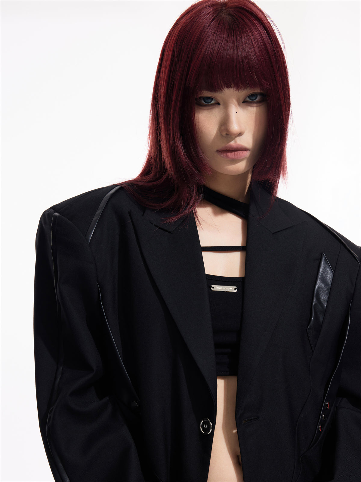 LOOSE PU Leather Patchwork Showder Pad Jacket