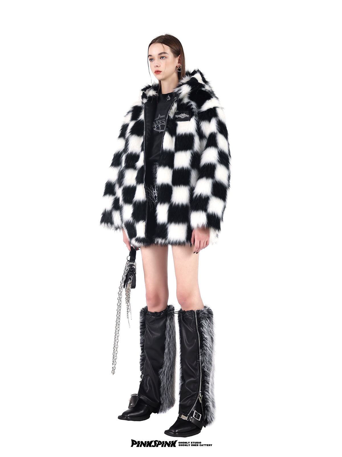 블록 체크 모피 바이 컬러 오버 사이즈 블루 슨