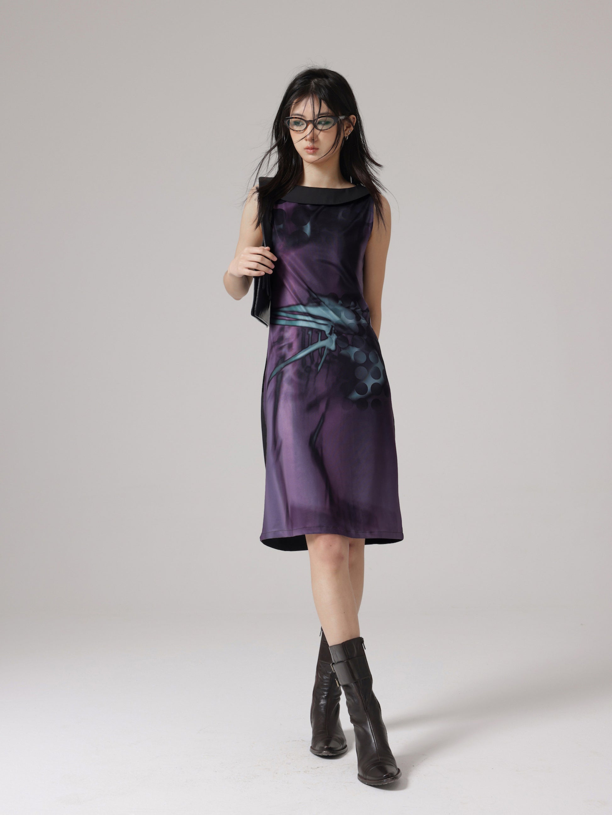 엑스레이 새 뼈 프린트 소매류 드레스