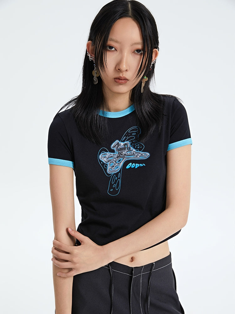 Slim Contrast Color Round Neck T-Shirt