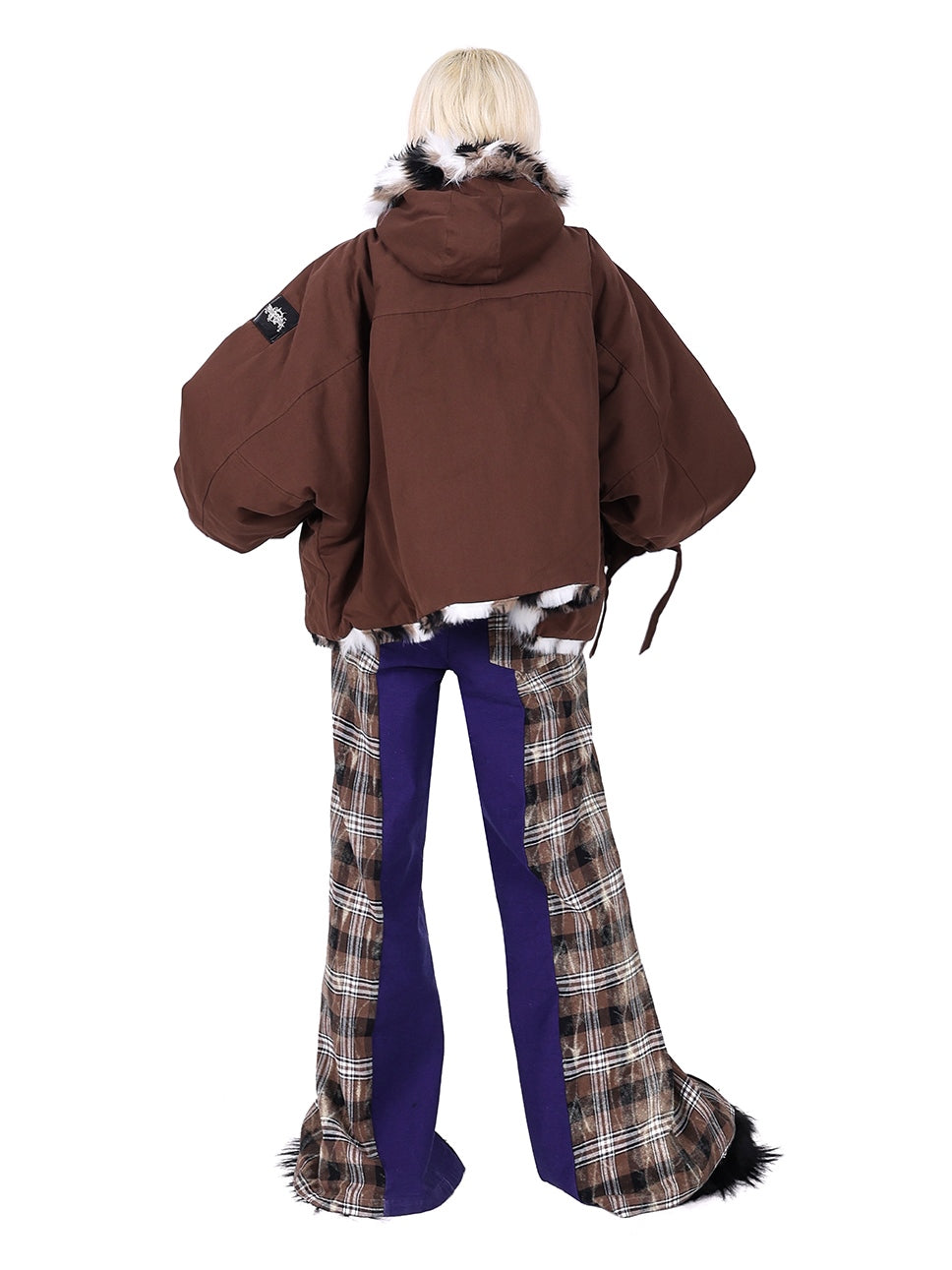 Zipper Stitching Plaid Wide-Leg Pants