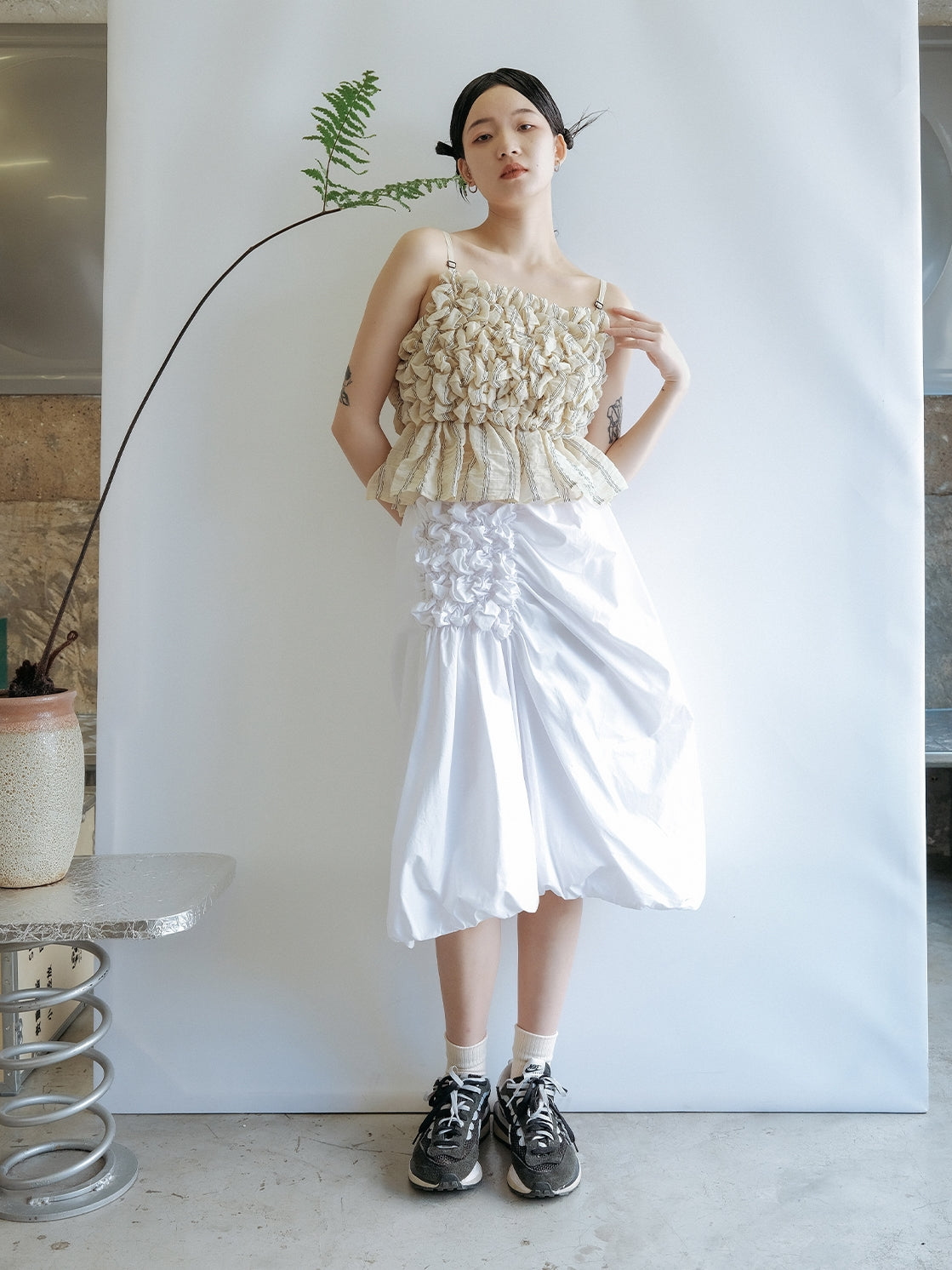 Asymmetric Pleated A-Line Skirt