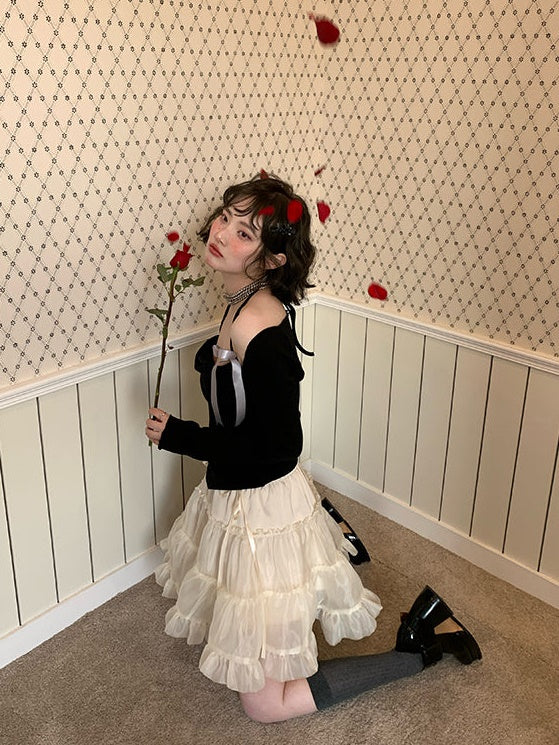 Ribbon Halter Neck Camisole & Sleeve Set-UP