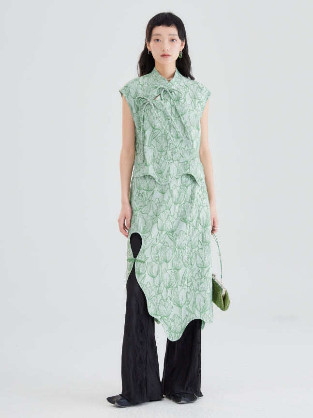 튤립 자카드 버튼 불규칙한 치마