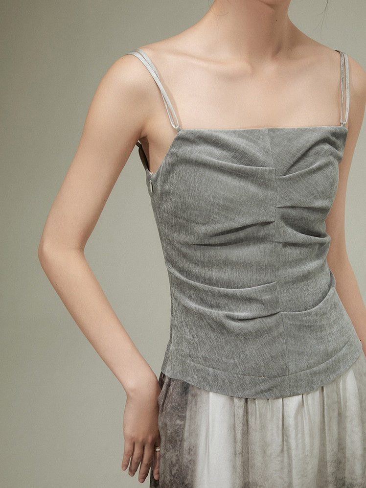 IRREGULAR PLEATED STITCHING SLING Dress