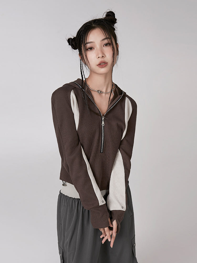 Contrast Color Pullover Hoodie