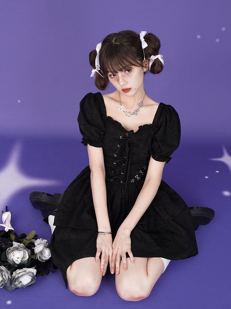 Laceup Short-Sleeed Tutu Dress ARCANA ARCHIVE Laceup Short-Sleeed Tutu Dress ARCANA ARCHIVE