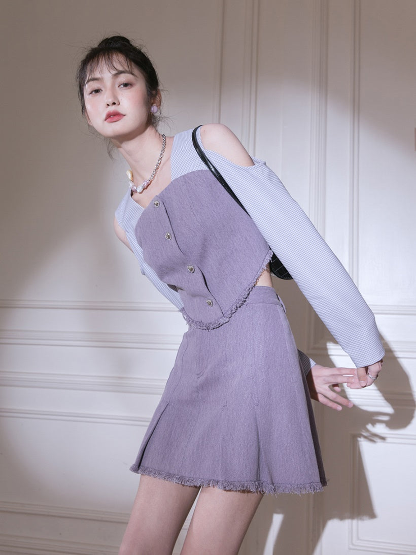 Denim Box Pleat Skirt