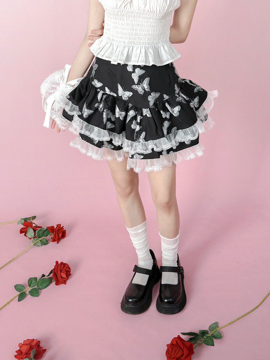 자카드 레이스 퍼프 스커트