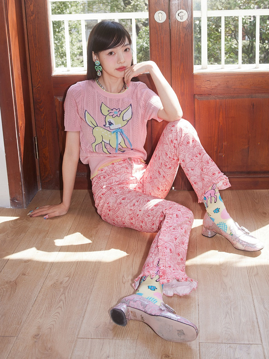 만화 마이틀 중공 둥근 목 니트