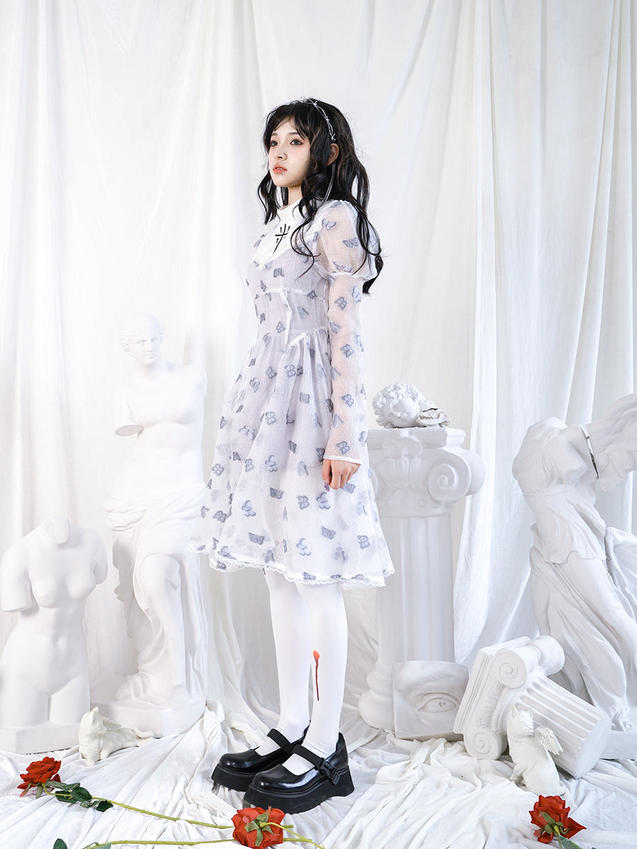 나비 교차 고딕 레이스 플레어 깎아 지른 일체형