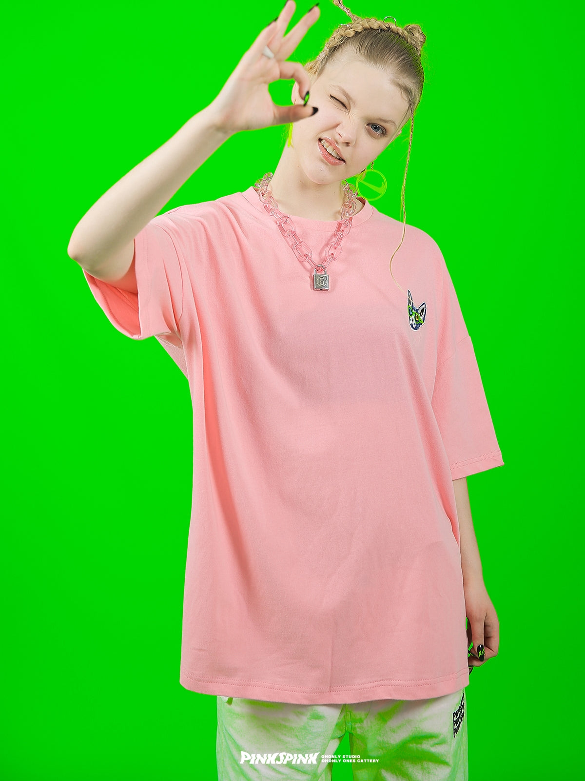 개 OnePoint 오버 사이즈 캐주얼 T 셔츠