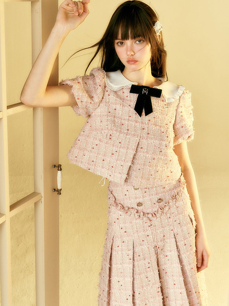 Little Fragrance Doll Collar Top & Pleated Skirt