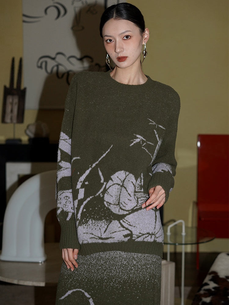 Knitted Jacquard Sweater & Skirt