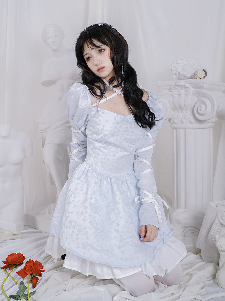 크로스 레이스 광부 푹신한 멍청한 Ouff-sleeves 1 피스