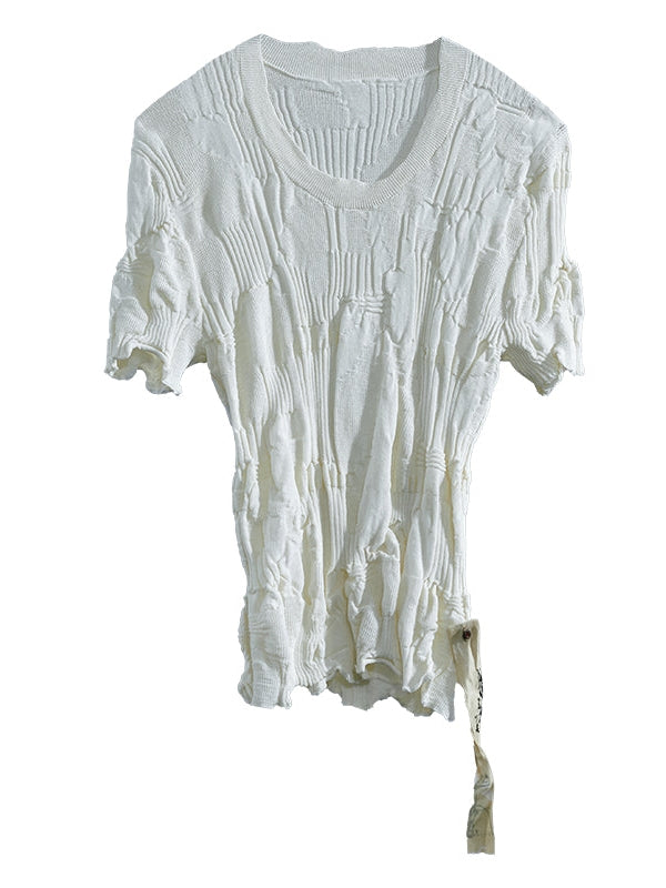 슬림 니트 둥근 목 티셔츠