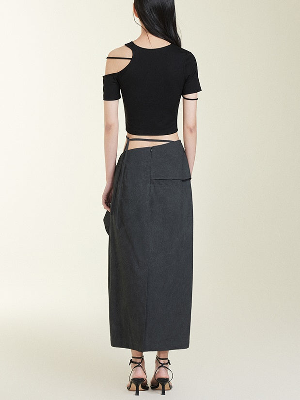 Oblique Waist Loose-Leaf Cocoon Skirt